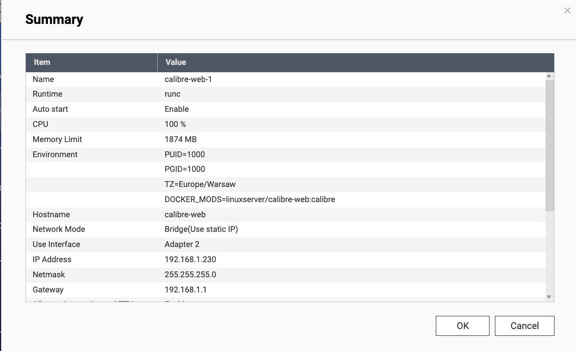 summary - part 1 - of calibre-web container configuration